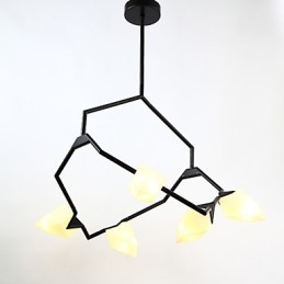Päť svetelných stĺpikov moderného kovu so skleneným broskyňovým lustrom na ozdobnú závesnú lampu v jedálni