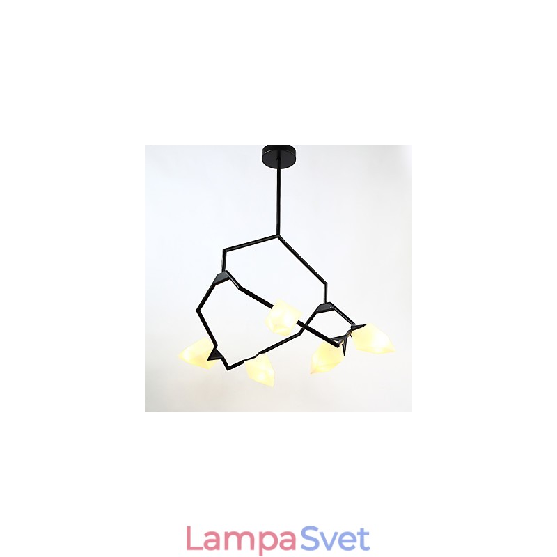 Päť svetelných stĺpikov moderného kovu so skleneným broskyňovým lustrom na ozdobnú závesnú lampu v jedálni