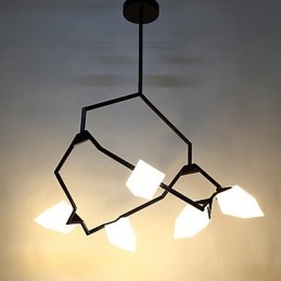 Päť svetelných stĺpikov moderného kovu so skleneným broskyňovým lustrom na ozdobnú závesnú lampu v jedálni