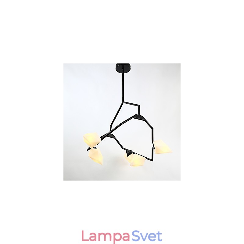 Päť svetelných stĺpikov moderného kovu so skleneným broskyňovým lustrom na ozdobnú závesnú lampu v jedálni