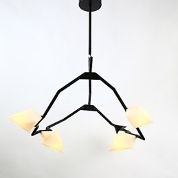 Päť svetelných stĺpikov moderného kovu so skleneným broskyňovým lustrom na ozdobnú závesnú lampu v jedálni