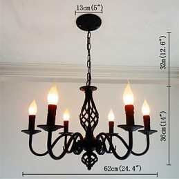 Umelecké elegantné a moderné prvky pre kovový interiérový luster so 6 žiarovkami v štýle sviečky