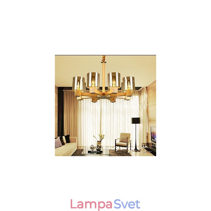 Módna závesná lampa Stolný drevený sklenený kryt
