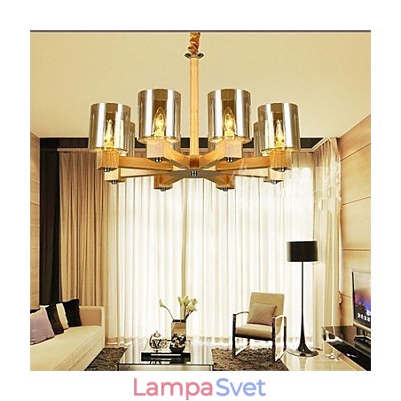 Módna závesná lampa Stolný drevený sklenený kryt Módna závesná lampa Stolný drevený sklenený kryt