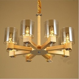 Módna závesná lampa Stolný drevený sklenený kryt