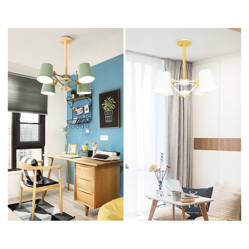 4 svetlé viacfarebné makarónové drevo Vintage maľba s kovovým lusterom
