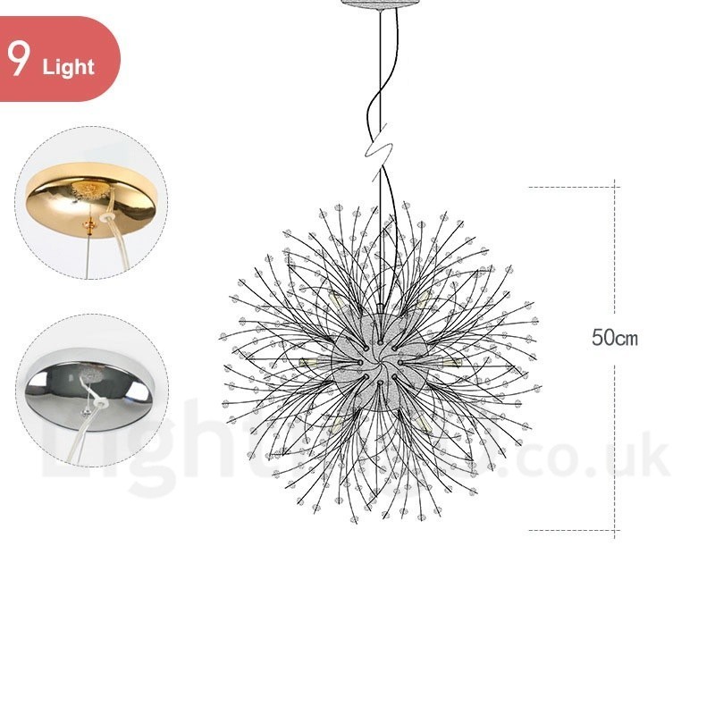Ohňostroj Globe Púpava Chrome Feature Krištáľový kovový luster