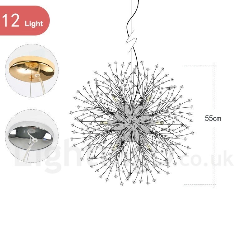 Ohňostroj Globe Púpava Chrome Feature Krištáľový kovový luster
