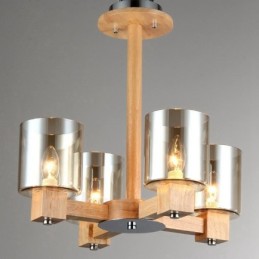 4 Luster zo svetlého dreva Moderný súčasný severský štýl so skleneným tienidlom