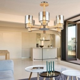 6 Luster zo svetlého dreva Moderný súčasný severský štýl so skleneným tienidlom