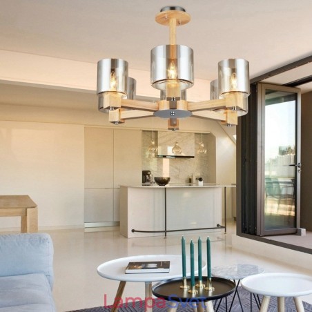 6 Luster zo svetlého dreva Moderný súčasný severský štýl so skleneným tienidlom 6 Luster zo svetlého dreva Moderný súčasný severský štýl so skleneným tienidlom