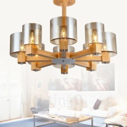 8 Luster zo svetlého dreva Moderný súčasný severský štýl so skleneným tienidlom