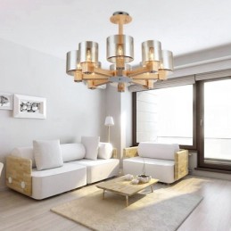 8 Luster zo svetlého dreva Moderný súčasný severský štýl so skleneným tienidlom