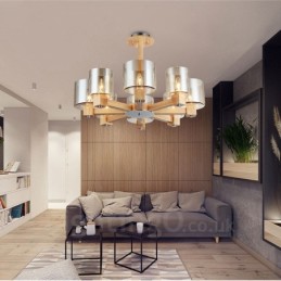 8 Luster zo svetlého dreva Moderný súčasný severský štýl so skleneným tienidlom