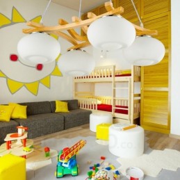 Závesné svietidlo 4 zo svetlého dreva Rustic Lodge so skleneným tienidlom