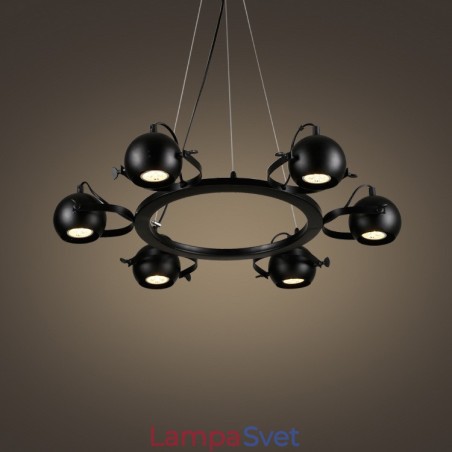 6 ľahkých retro vintage čiernych železných závesných svietidiel s tienidlami čiernej železnej gule