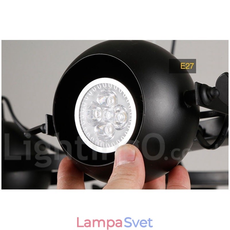 6 ľahkých retro vintage čiernych železných závesných svietidiel s tienidlami čiernej železnej gule