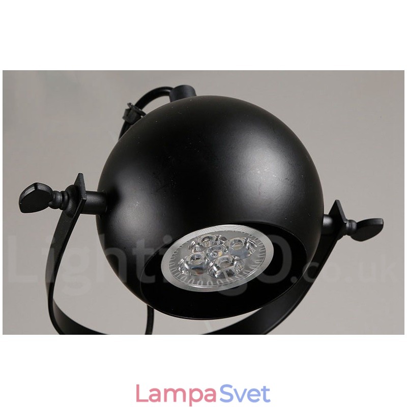 6 ľahkých retro vintage čiernych železných závesných svietidiel s tienidlami čiernej železnej gule