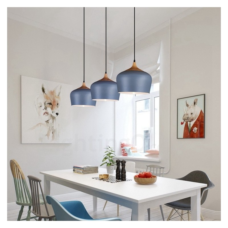 1 Svetlá moderná súčasná závesná lampa s bielym červeným modrým odtieňom
