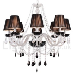 8 Light Contemporary Black Brushed K9 Crystal Candle Style Luster