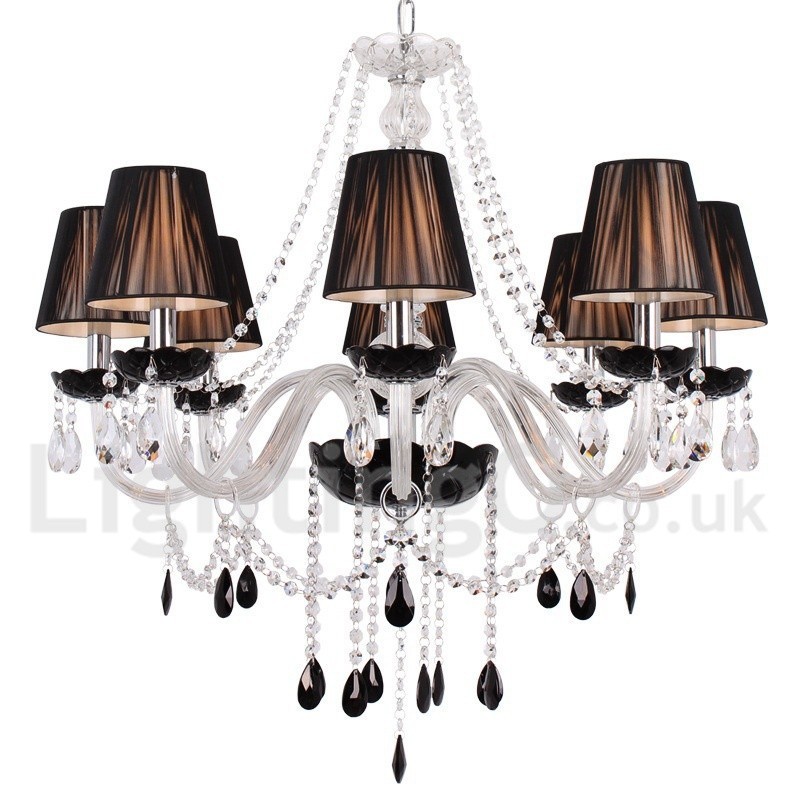 8 Light Contemporary Black Brushed K9 Crystal Candle Style Luster