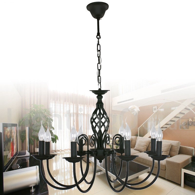 8 Light Contemporary Retro Black Candle Style Luster