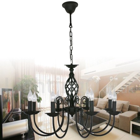 8 Light Contemporary Retro Black Candle Style Luster 8 Light Contemporary Retro Black Candle Style Luster