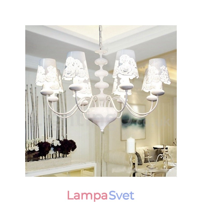 8 Ľahký moderný dutý biely luster v štýle sviečky