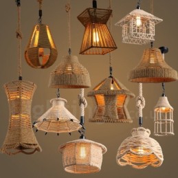 1 Light Rustic Lodge Pendant Light Cafe Konopné lano Závesná lampa