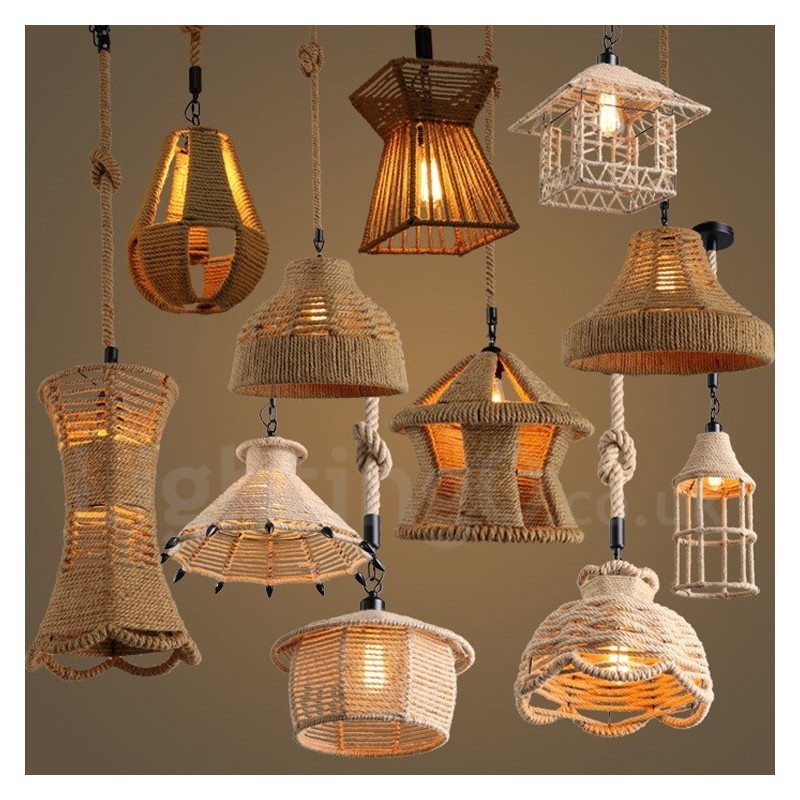 1 Light Rustic Lodge Pendant Light Cafe Konopné lano Závesná lampa