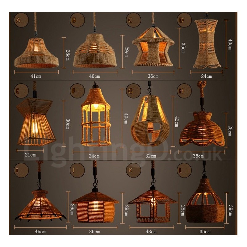 1 Light Rustic Lodge Pendant Light Cafe Konopné lano Závesná lampa