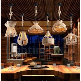 1 Light Rustic Lodge Pendant Light Cafe Konopné lano Závesná lampa