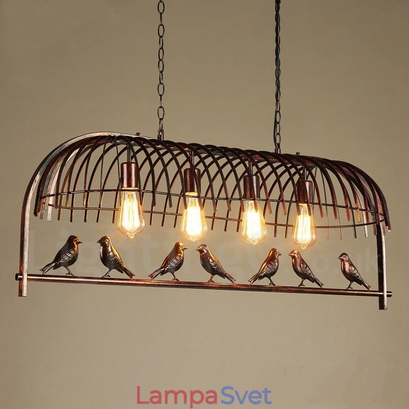 4 ľahké rustikálne závesné svietidlo Lodge Retro Birdcage s oceľovým tienidlom