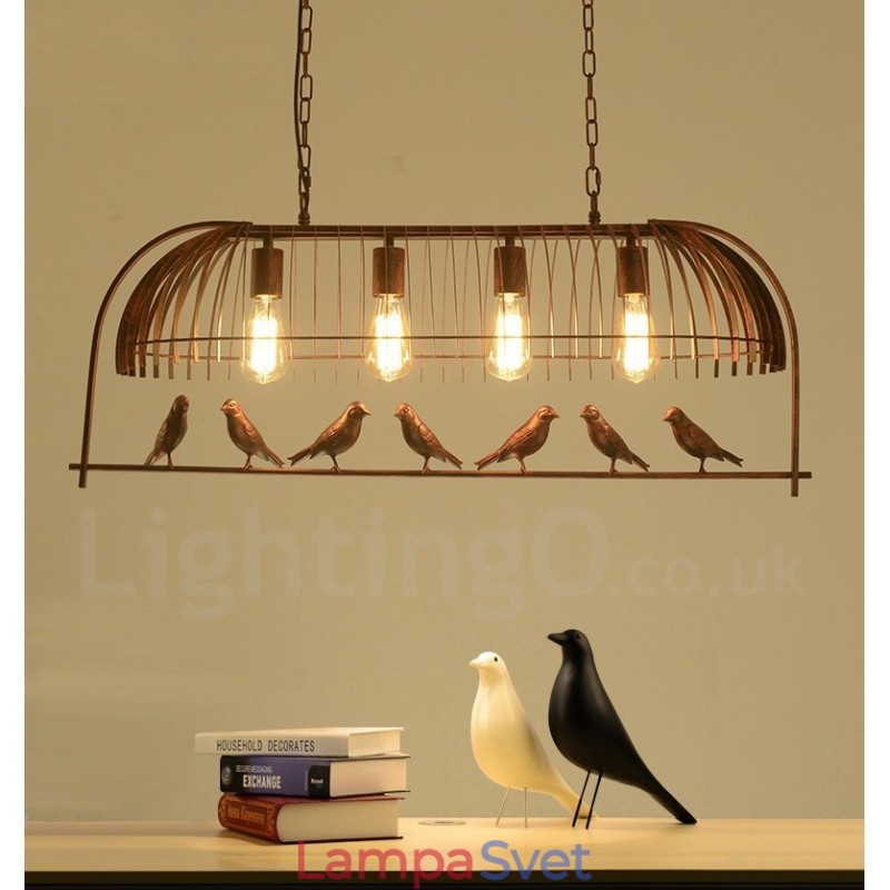 4 ľahké rustikálne závesné svietidlo Lodge Retro Birdcage s oceľovým tienidlom