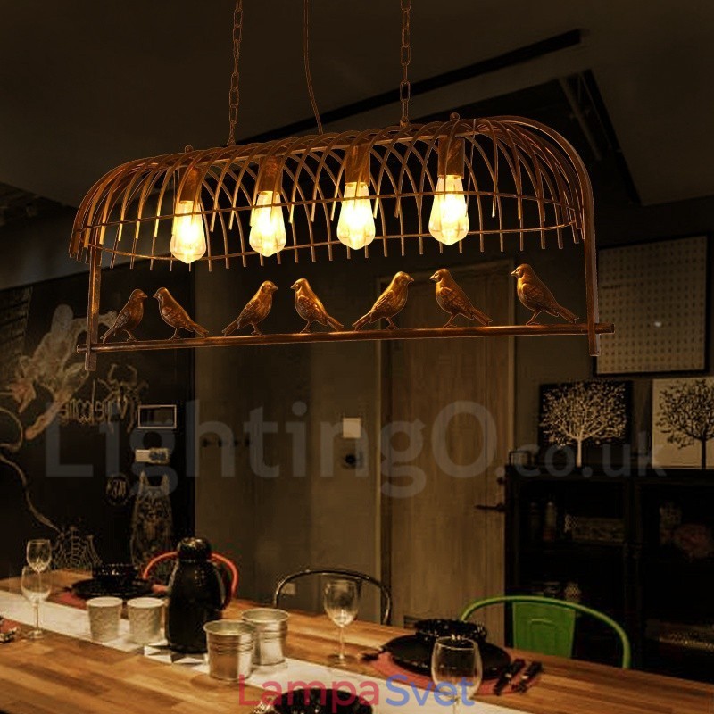 4 ľahké rustikálne závesné svietidlo Lodge Retro Birdcage s oceľovým tienidlom