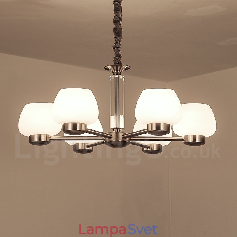 6 Ľahký moderný súčasný luster so skleneným tienidlom