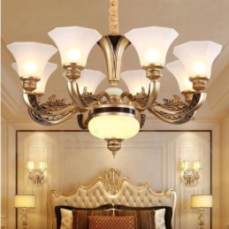 8 Ľahký retro tradičný luxusný lobby luster so skleneným tienidlom