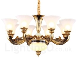 8 Ľahký retro tradičný luxusný lobby luster so skleneným tienidlom