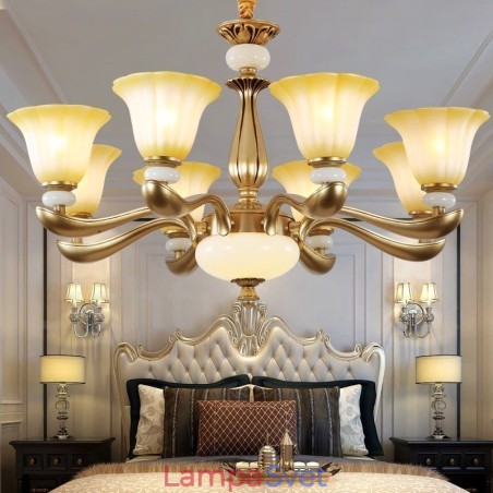 8 Ľahký retro tradičný luxusný luster zo zliatiny zinku so skleneným tienidlom 8 Ľahký retro tradičný luxusný luster zo zliatiny zinku so skleneným tienidlom