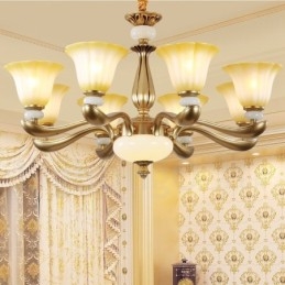 8 Ľahký retro tradičný luxusný luster zo zliatiny zinku so skleneným tienidlom