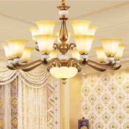 15 Svetlý retro tradičný luxusný luster zo zliatiny zinku so skleneným tienidlom