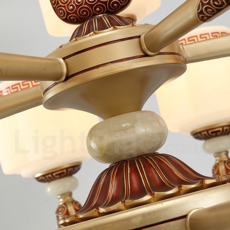 15 Light Retro Tradičný Luxusný luster zinkovej zliatiny so skleneným tienidlom