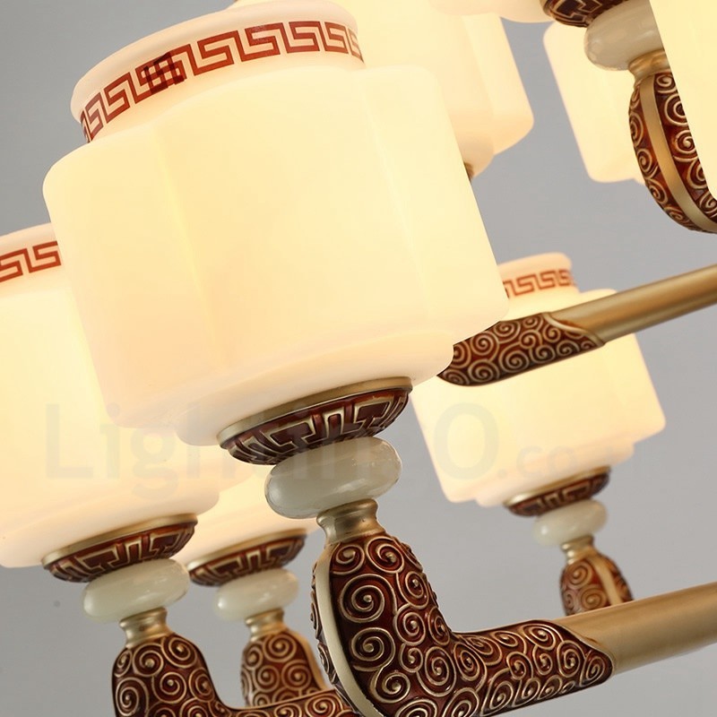 15 Light Retro Tradičný Luxusný luster zinkovej zliatiny so skleneným tienidlom