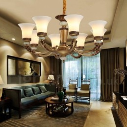 8 Ľahký retro tradičný luster zo zinkovej zliatiny Luxusný lobby luster so skleneným tienidlom