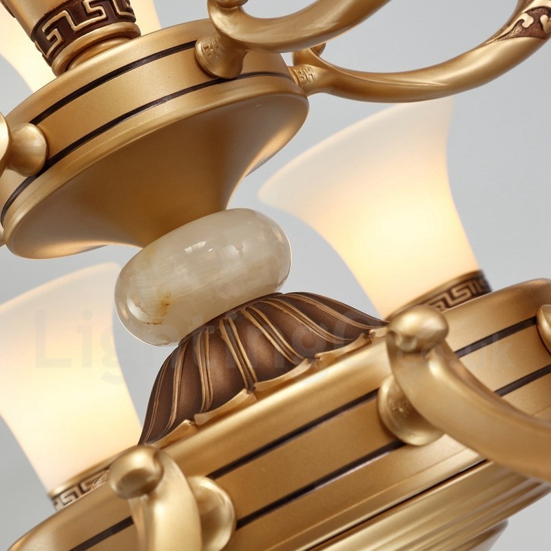 8 Ľahký retro tradičný luster zo zinkovej zliatiny Luxusný lobby luster so skleneným tienidlom