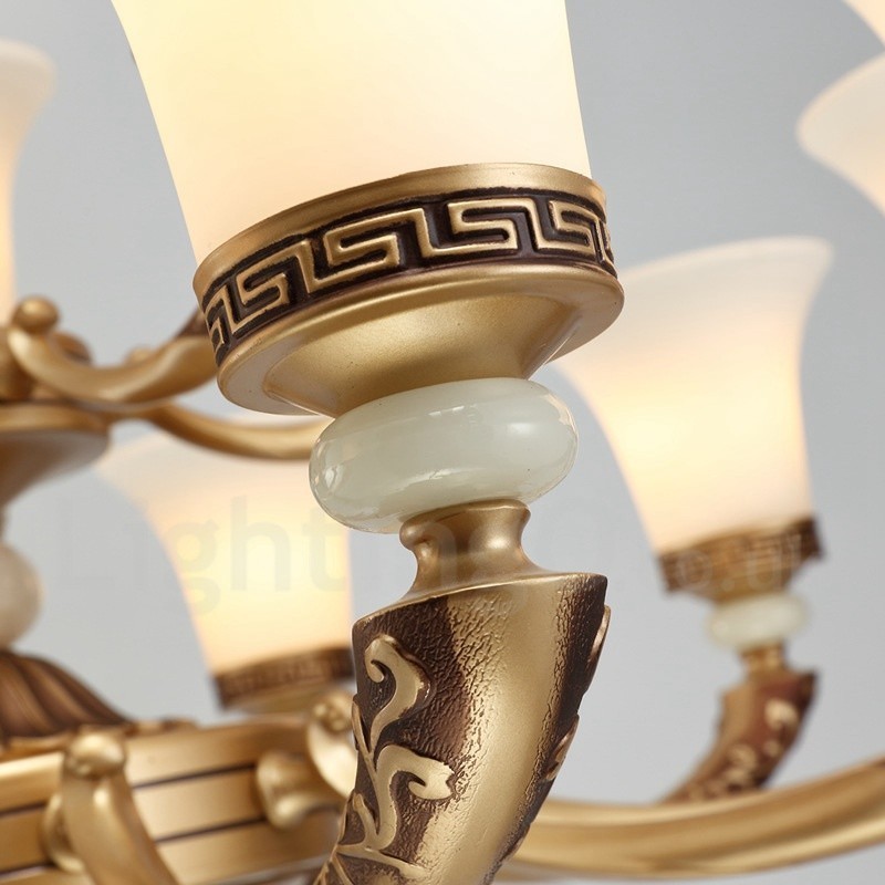 8 Ľahký retro tradičný luster zo zinkovej zliatiny Luxusný lobby luster so skleneným tienidlom