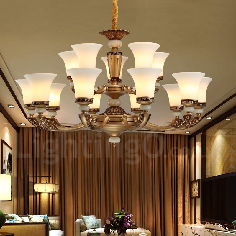 15 Light Retro Tradičný Luxusný luster zinkovej zliatiny so skleneným tienidlom
