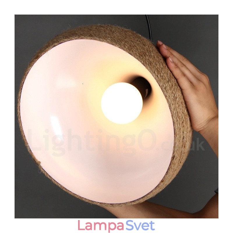 1 Svetlý retro rustikálny prívesok z konopného lana s tienidlom z konopného lana