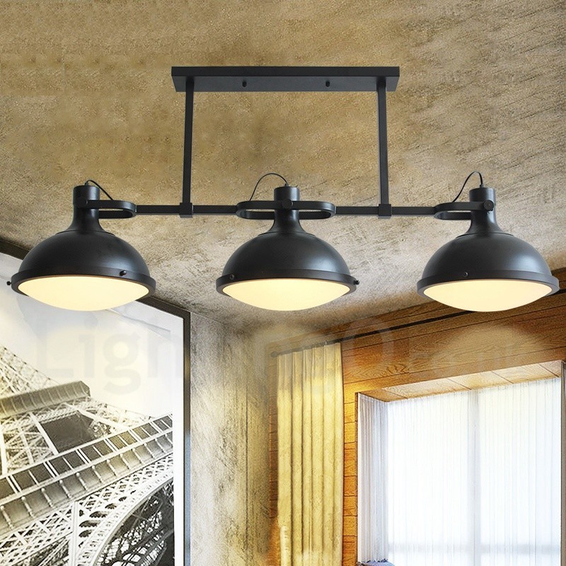 3 ľahké retro rustikálne oceľové závesné svietidlo so skleneným tienidlom