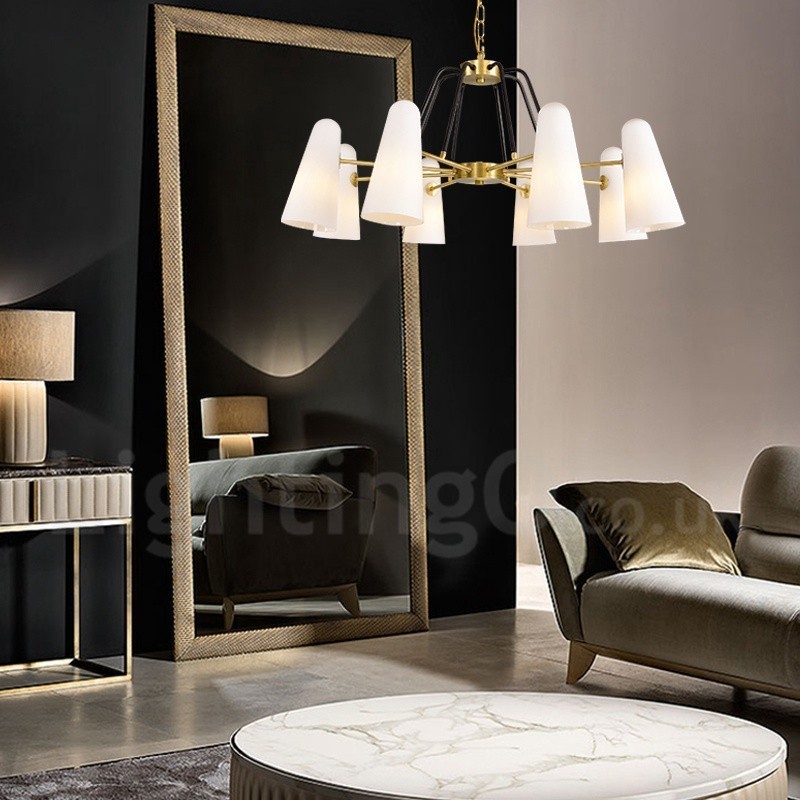 8 Ľahký retro rustikálny luxusný mosadzný závesný lampový luster so skleneným tienidlom